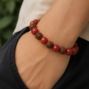 Natural Red Coral (Moonga) & Rudraksha Bracelet | 9 g Handmade Spiritual Gemstone Bracelet