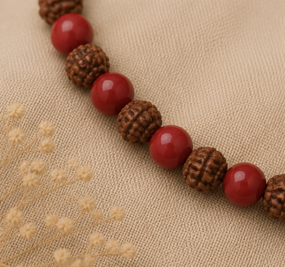 Natural Red Coral (Moonga) & Rudraksha Bracelet | 9 g Handmade Spiritual Gemstone Bracelet - Image 5