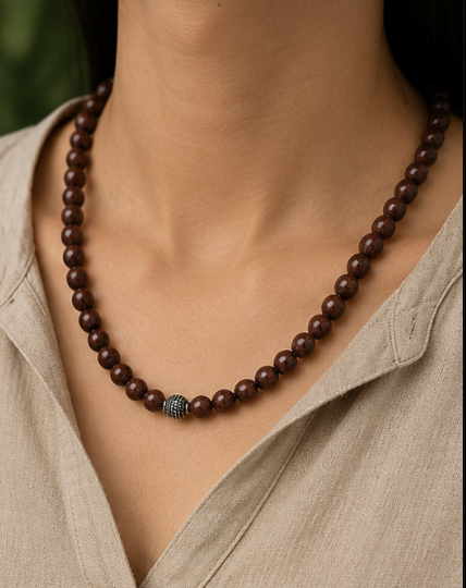 Natural Red Tiger's Eye Necklace | 45 Beads | 40 g Handmade Gemstone Necklace | Protective Crystal Jewelry