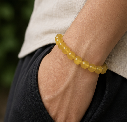 Natural Yellow Jade Bracelet | 9 g Handmade Healing Crystal Bracelet | Prosperity Gemstone Jewelry