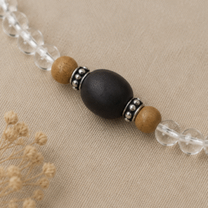 Natural Sandalwood & Clear Quartz (Sphatik) Bracelet with Guru Bead | 10 g Handmade Spiritual Bracelet