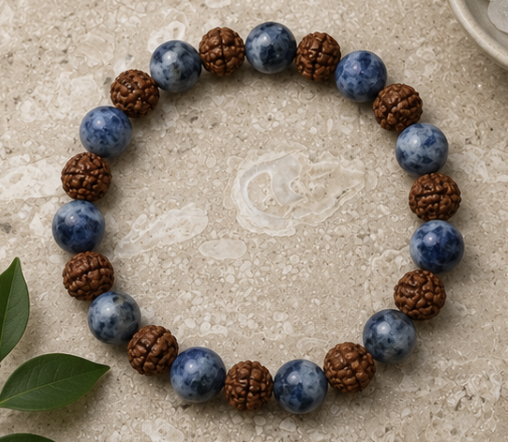 Natural Blue Sodalite & Rudraksha Bracelet | 13 g Handmade Spiritual Gemstone Bracelet - Image 2