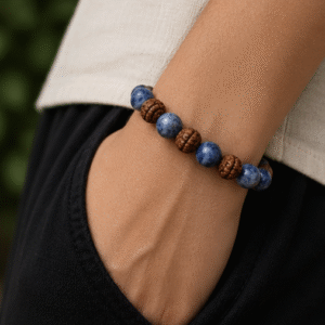 Natural Blue Sodalite & Rudraksha Bracelet | 13 g Handmade Spiritual Gemstone Bracelet