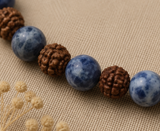 Natural Blue Sodalite & Rudraksha Bracelet | 13 g Handmade Spiritual Gemstone Bracelet - Image 4