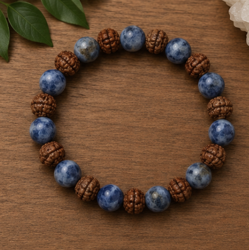 Natural Blue Sodalite & Rudraksha Bracelet | 13 g Handmade Spiritual Gemstone Bracelet - Image 5