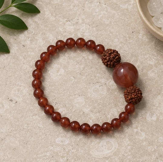 Natural Carnelian Bracelet with 2 Rudraksha Beads | 17 g Handmade Healing Crystal Bracelet | Spiritual Gemstone Jewelry - Image 2