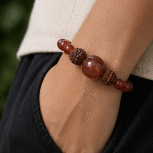 Natural Carnelian Bracelet with 2 Rudraksha Beads | 17 g Handmade Healing Crystal Bracelet | Spiritual Gemstone Jewelry
