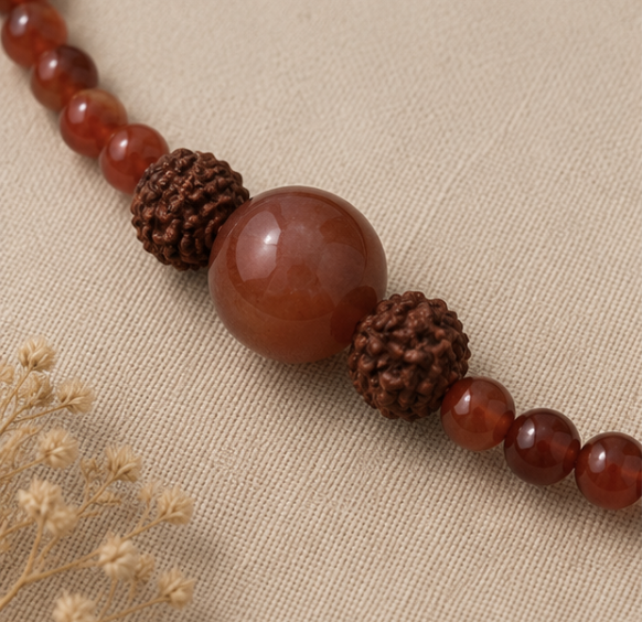 Natural Carnelian Bracelet with 2 Rudraksha Beads | 17 g Handmade Healing Crystal Bracelet | Spiritual Gemstone Jewelry - Image 4