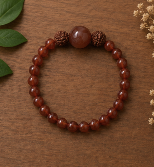 Natural Carnelian Bracelet with 2 Rudraksha Beads | 17 g Handmade Healing Crystal Bracelet | Spiritual Gemstone Jewelry - Image 5