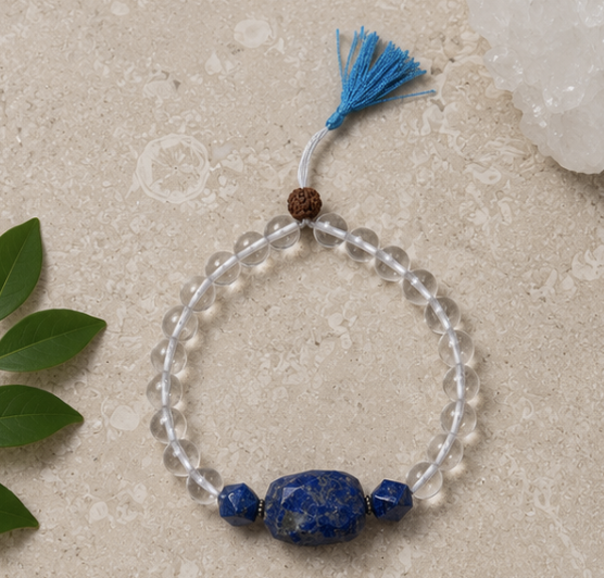 Natural Lapis Lazuli & Clear Quartz (Sphatik) Bracelet | 29 g Handmade Healing Crystal Bracelet | Spiritual Gemstone Jewelry - Image 2