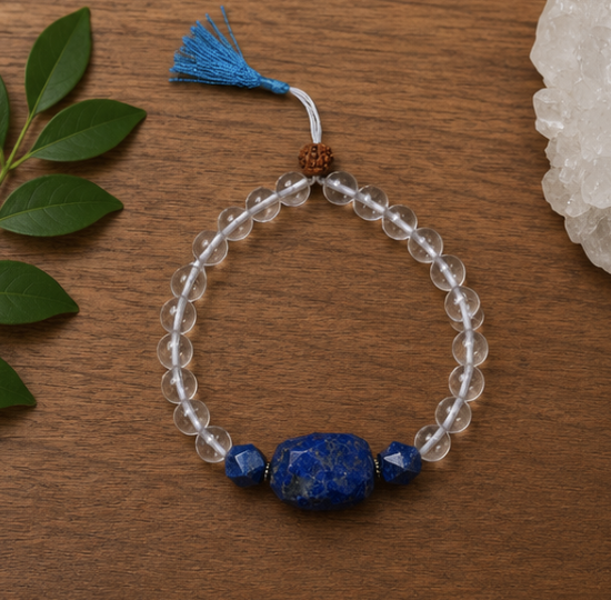 Natural Lapis Lazuli & Clear Quartz (Sphatik) Bracelet | 29 g Handmade Healing Crystal Bracelet | Spiritual Gemstone Jewelry - Image 5