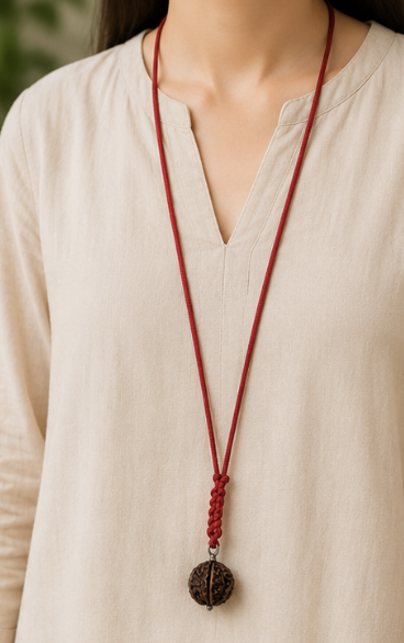 Natural Rudraksha Thread | 4 g Handmade Spiritual Rudraksha pendant | Sacred Meditation Jewelry - Image 3