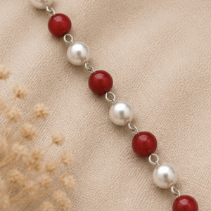 Natural Red Coral (Moonga) & Pearl Mala | 22 g Handmade Gemstone Prayer Necklace | Spiritual Meditation Jewelry