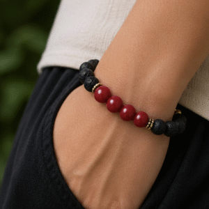 Natural Lava Stone & Carnelian Bracelet | 17 g Handmade Healing Crystal Bracelet | Spiritual Gemstone Jewelry