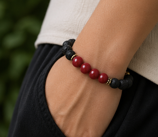 Natural Lava Stone & Carnelian Bracelet | 17 g Handmade Healing Crystal Bracelet | Spiritual Gemstone Jewelry