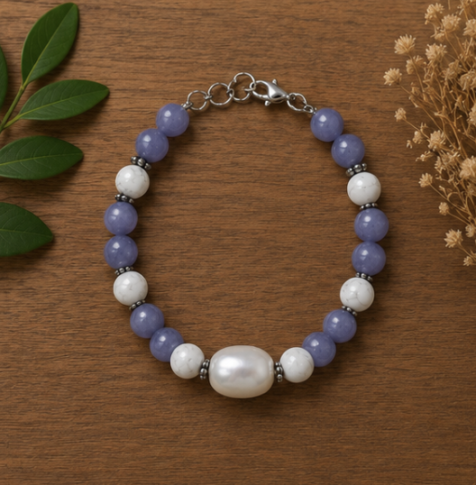 Natural Lavender Jade, Howlite & Freshwater Pearl Bracelet | 21 g Handmade Healing Crystal Bracelet | Elegant Gemstone Jewelry - Image 5