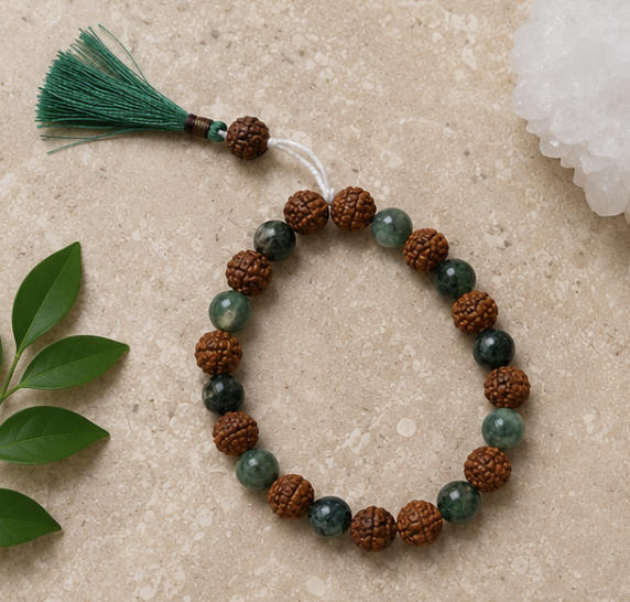 Natural Green Aventurine & Rudraksha Bracelet | 9 g Handmade Spiritual Gemstone Bracelet - Image 3