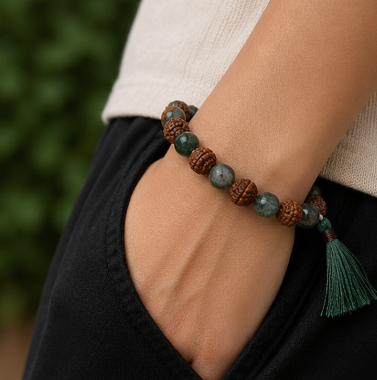 Natural Green Aventurine & Rudraksha Bracelet | 9 g Handmade Spiritual Gemstone Bracelet - Image 2