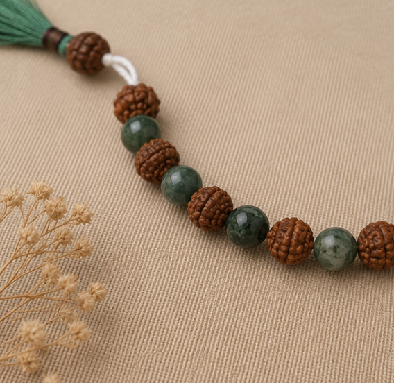 Natural Green Aventurine & Rudraksha Bracelet | 9 g Handmade Spiritual Gemstone Bracelet - Image 4