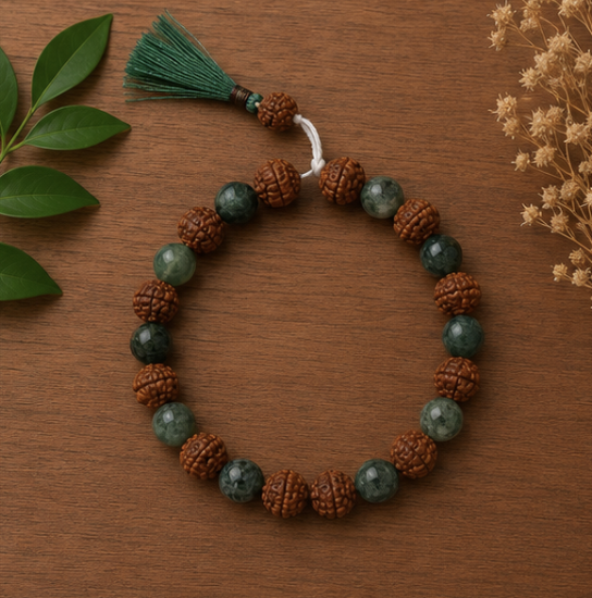 Natural Green Aventurine & Rudraksha Bracelet | 9 g Handmade Spiritual Gemstone Bracelet