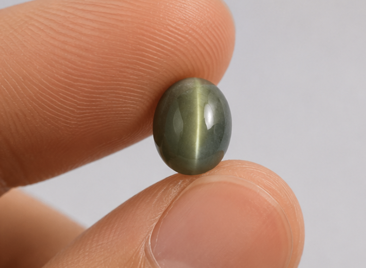Natural Cat's Eye Quartz Gemstone | 3.62 Carats Greyish Green - Image 3