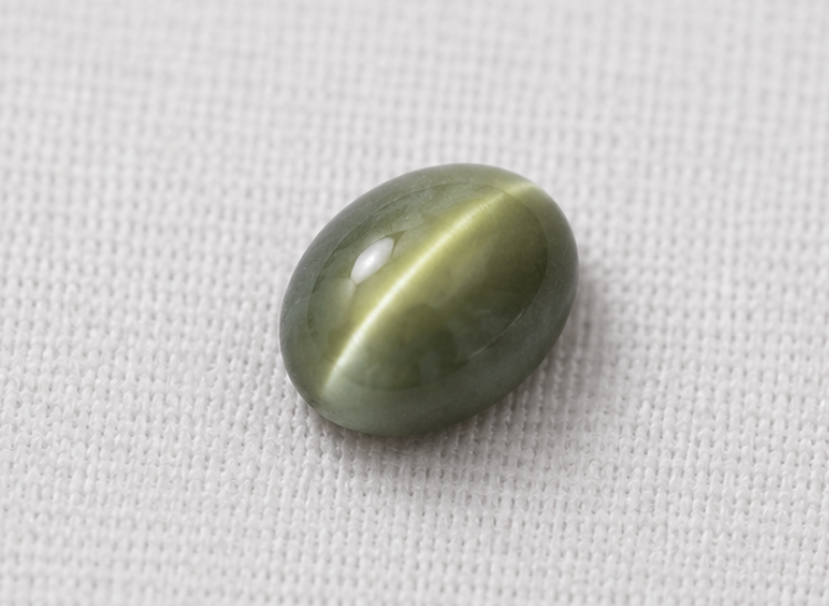 Natural Cat's Eye Quartz Gemstone | 3.62 Carats Greyish Green