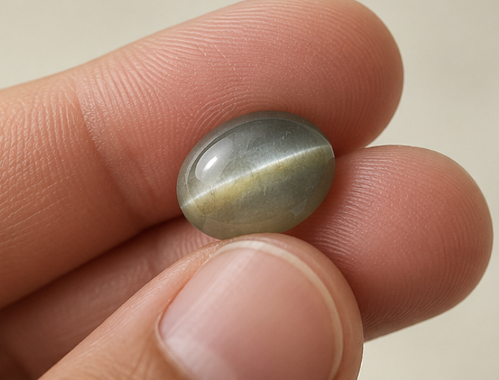 Natural Cat's Eye Quartz Gemstone | 4.32 Carats Greyish Green - Image 3