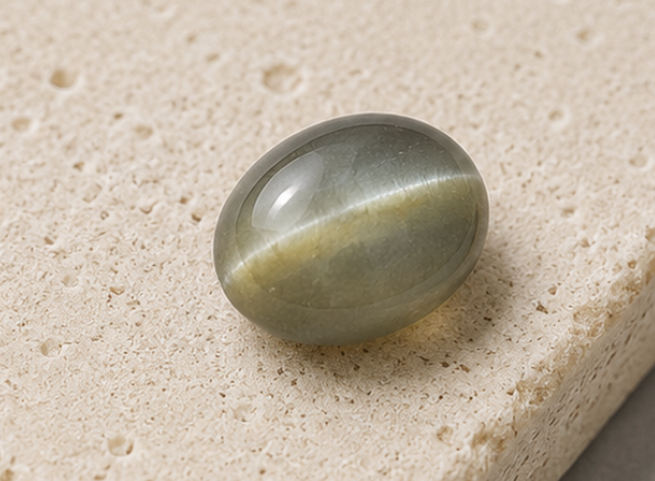 Natural Cat's Eye Quartz Gemstone | 4.32 Carats Greyish Green - Image 4