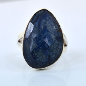 Natural Blue Sapphire (Neelam) Ring – 45.55 CT Pear Shape Silver Finish Ring
