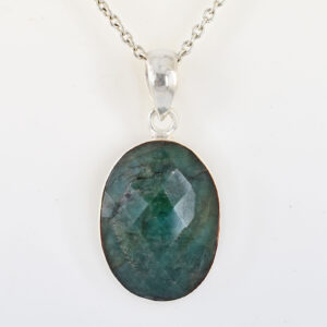 Natural Emerald (Panna) Pendant – 32.18 CT Oval Green Gemstone Silver Finish Pendant