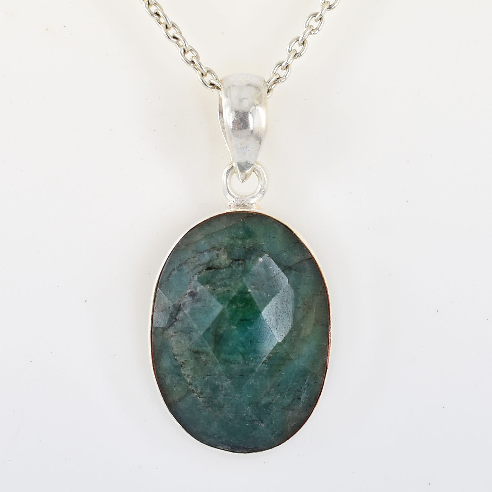 Natural Emerald (Panna) Pendant – 32.18 CT Oval Green Gemstone Silver Finish Pendant