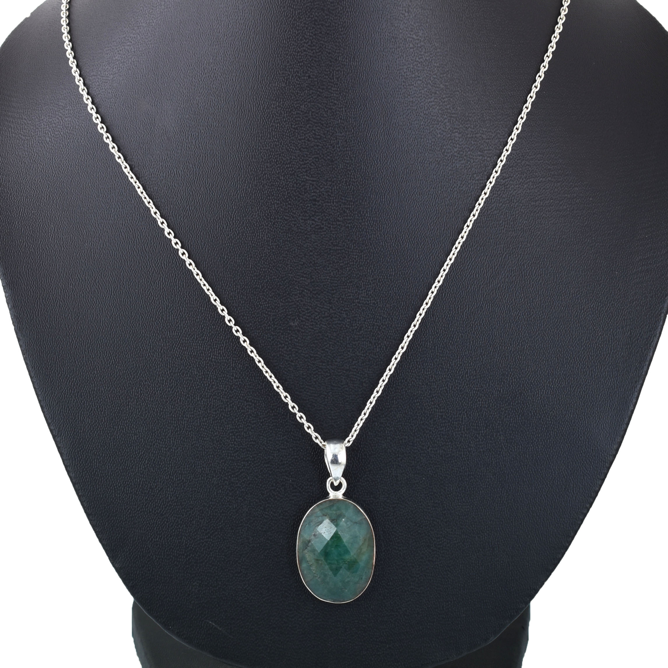 Natural Emerald (Panna) Pendant – 32.18 CT Oval Green Gemstone Silver Finish Pendant - Image 5