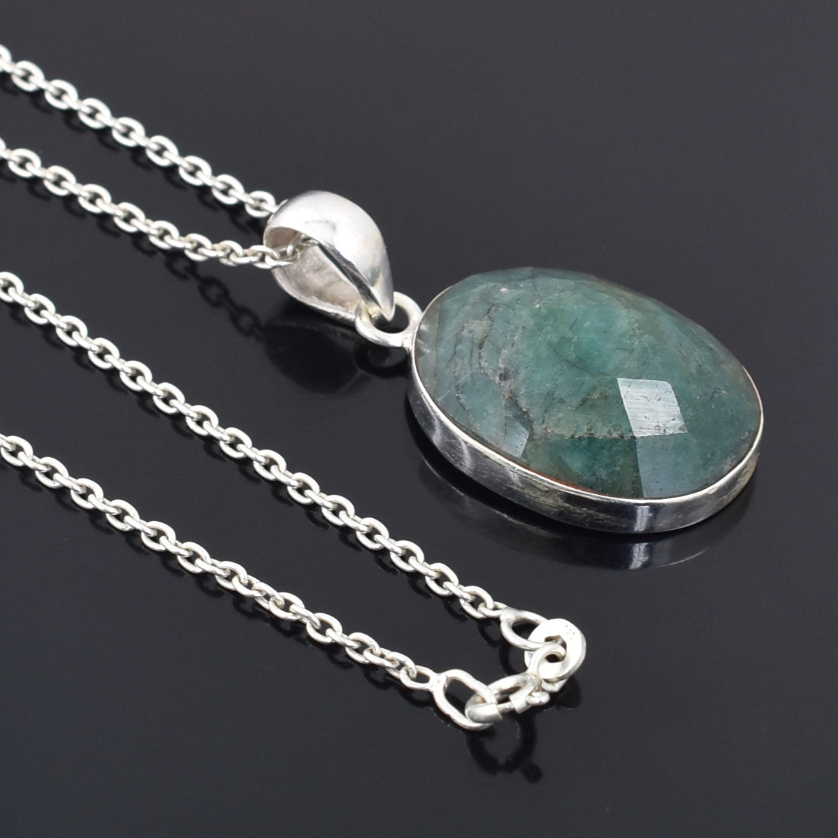 Natural Emerald (Panna) Pendant – 32.18 CT Oval Green Gemstone Silver Finish Pendant - Image 6