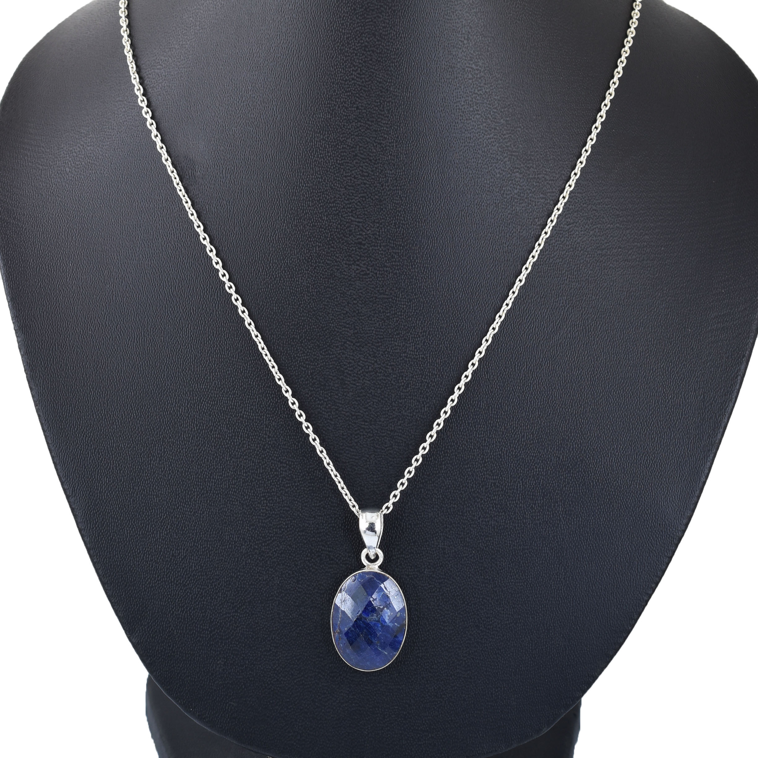 Natural Blue Sapphire (Neelam) Gemstone Pendant – 14 Ct Oval Cut Crystal Pendant - Image 3