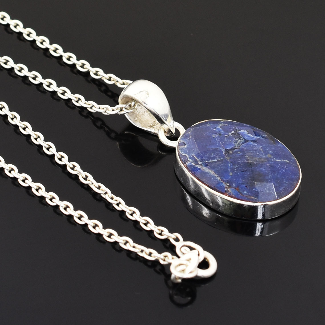 Natural Blue Sapphire (Neelam) Gemstone Pendant – 14 Ct Oval Cut Crystal Pendant - Image 4