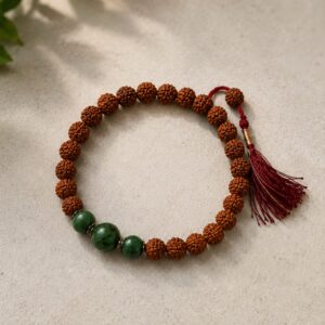 Natural Rudraksha & Green Jade Bracelet | Handmade Spiritual Healing Bracelet | Adjustable Unisex Mala