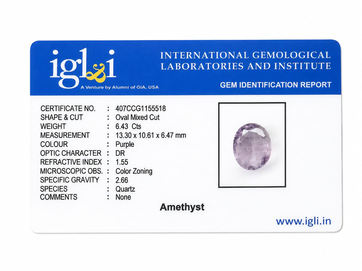 Natural Amethyst (Jamunia) Gemstone – Certified Purple Quartz | 6.43 Carat Oval Mixed Cut - Image 2