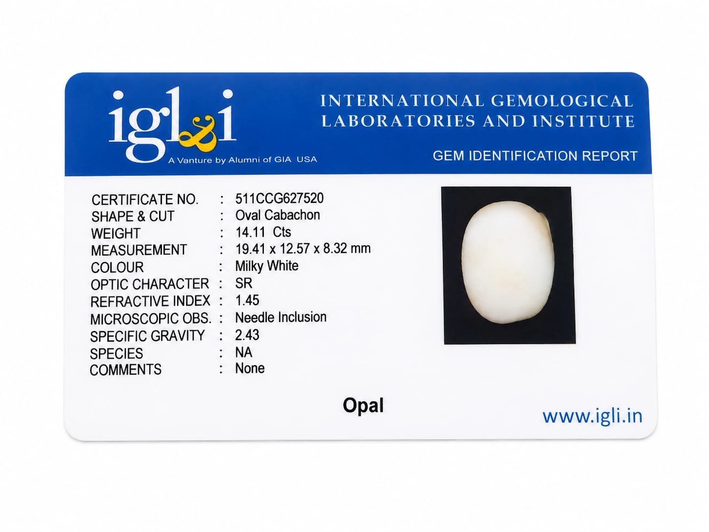Natural White Opal 14.11 CTS – Certified Oval Cabochon Loose Gemstone - Image 5