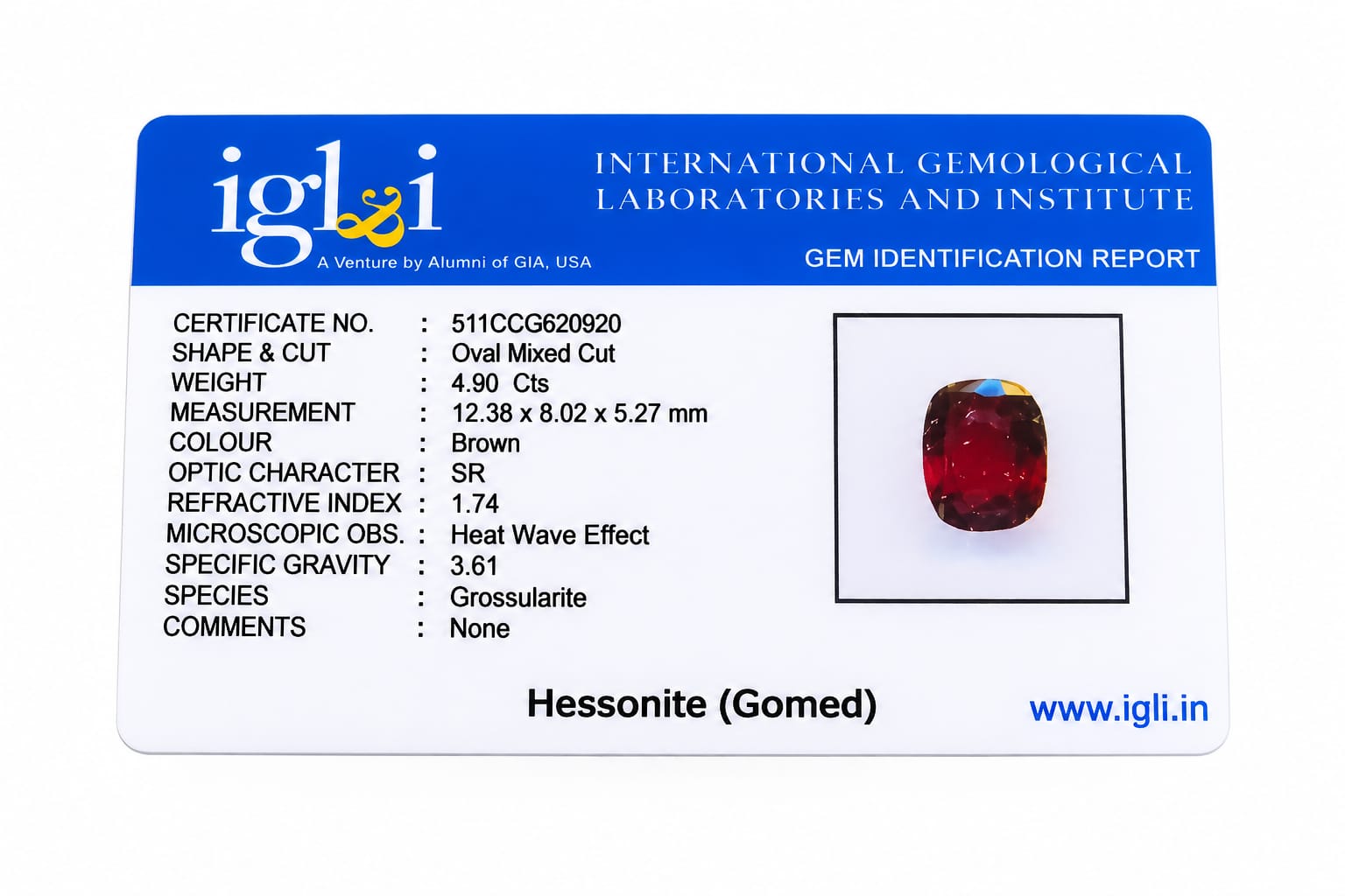 Natural Hessonite (Gomed) Gemstone – Certified Brown Hessonite | Oval Mixed Cut | 4.90 Carats - Image 8