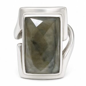 Natural Labradorite Gemstone Silver Ring – Faceted Rectangular Cut