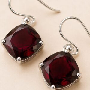 Natural Garnet Drop Earrings in Silver-Tone Setting | Cushion-Cut Gemstone Earrings – 11 CT | 5 Grams