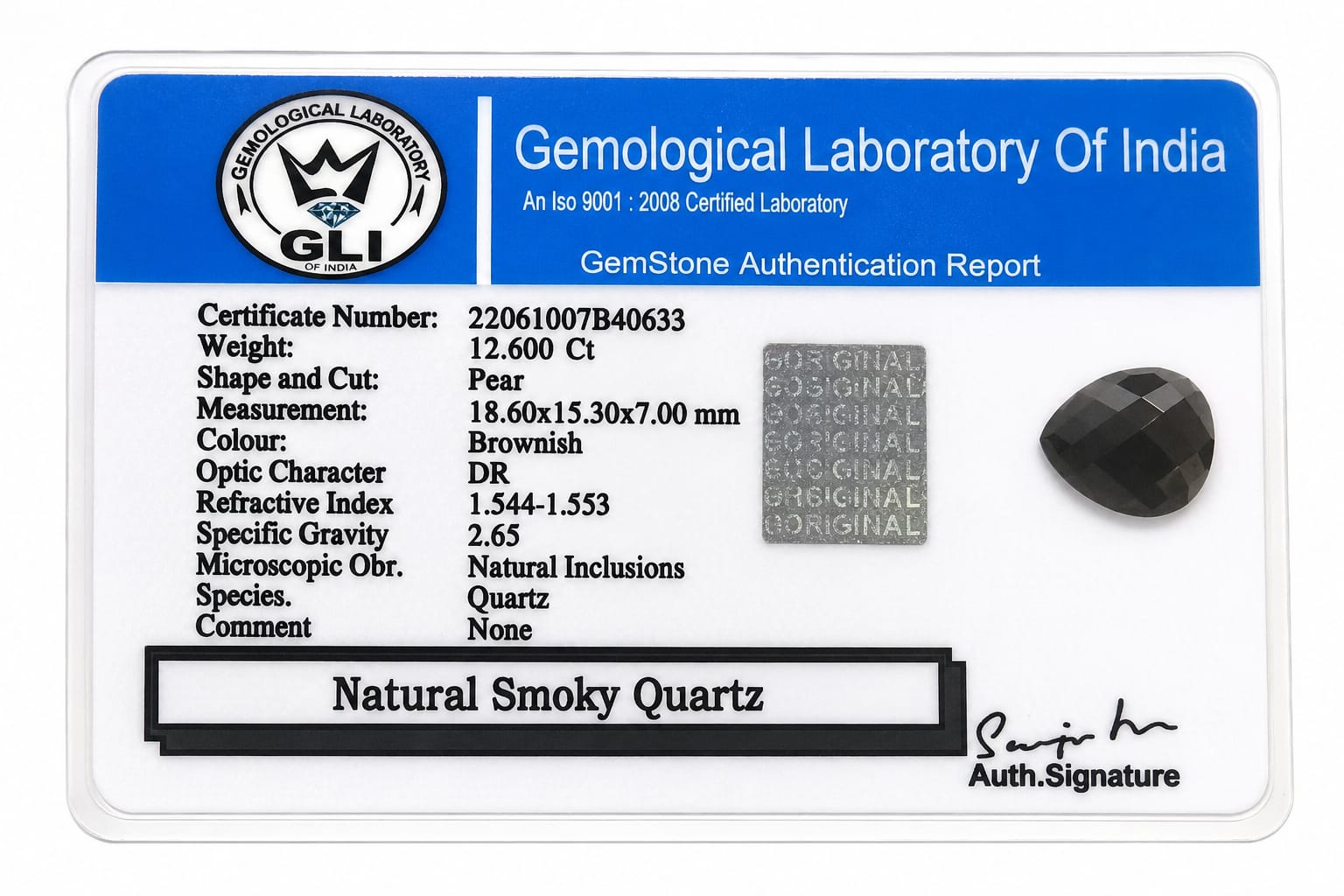 Natural Smoky Quartz Gemstone – 12.60 Ct Pear Cut - Image 4