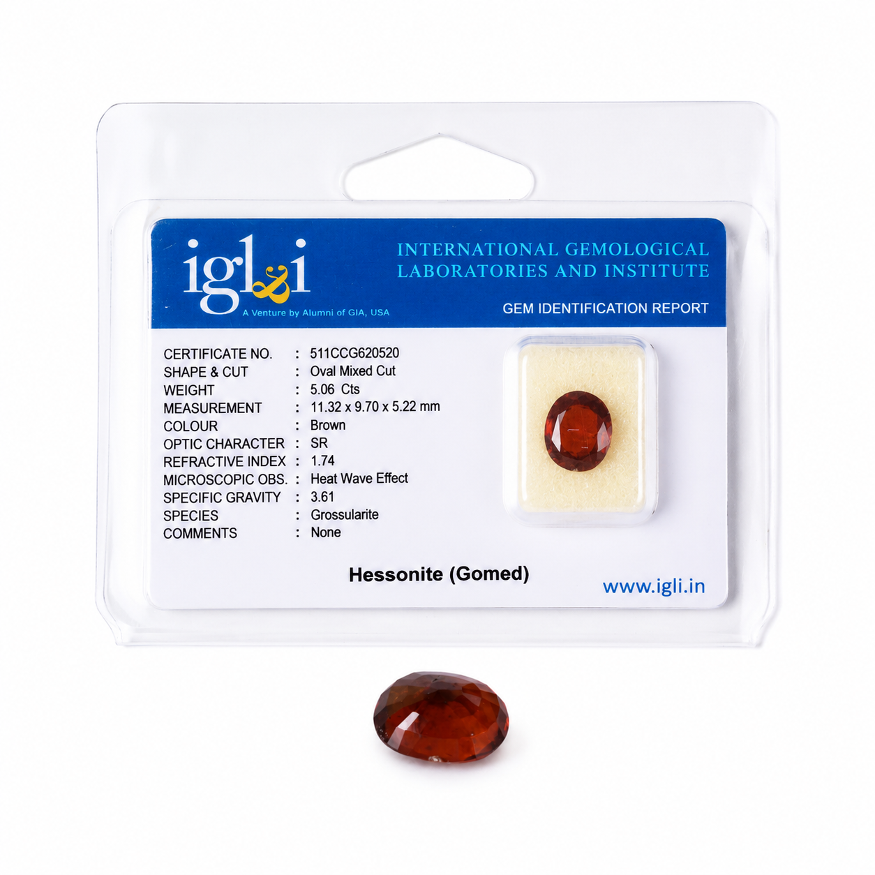 Natural Hessonite (Gomed) Gemstone – Certified Oval Mixed Cut | 5.06 Carats - Image 4