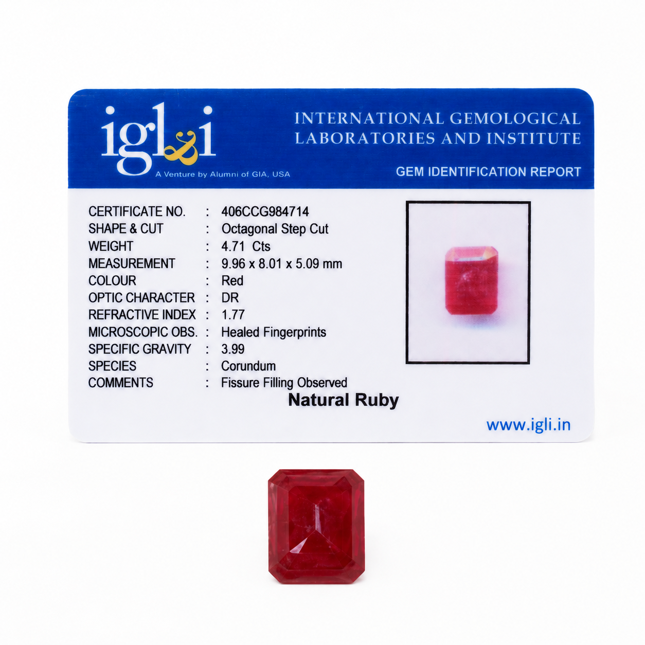 Natural Ruby (Manik) Certified Loose Gemstone – Octagonal Step Cut | 4.71 Carat | Red Corundum - Image 4