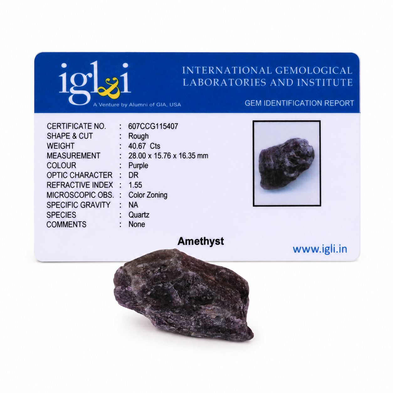 Natural Amethyst Rough (Jamunia) Certified Loose Gemstone – 40.67 Carat Purple Quartz - Image 4