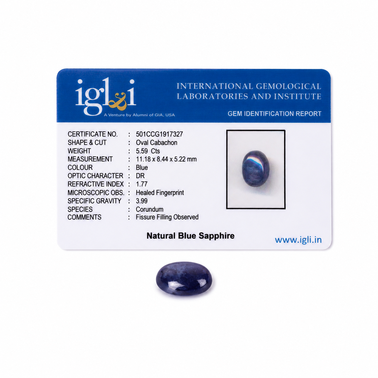 Natural Blue Sapphire (Neelam) Certified Oval Cabochon Loose Gemstone – 5.59 Carat - Image 4