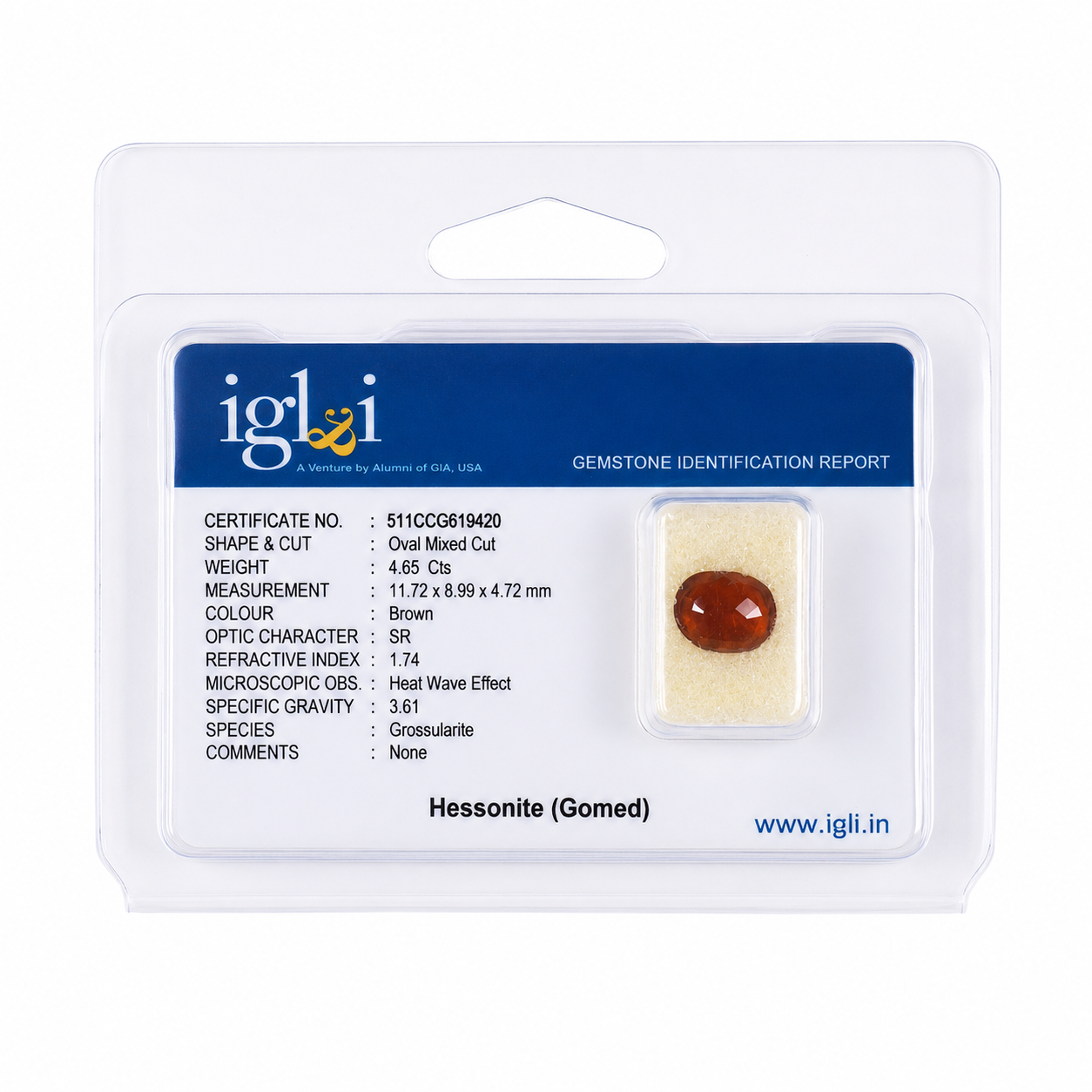 Natural Hessonite (Gomed) Certified Oval Mixed Cut Loose Gemstone – 4.65 Carat - Image 4