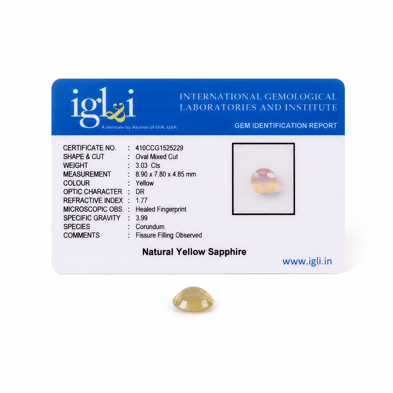 IGLI Certified Natural Yellow Sapphire (Pukhraj) 3.03 Ct | Oval Mixed Cut Yellow Sapphire Gemstone - Image 4