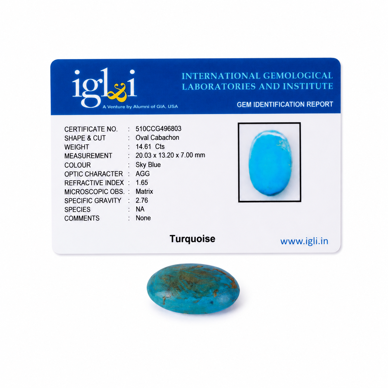 Premium 14.61 Cts Certified Natural Turquoise (Firoza) Oval Cabochon - Image 4