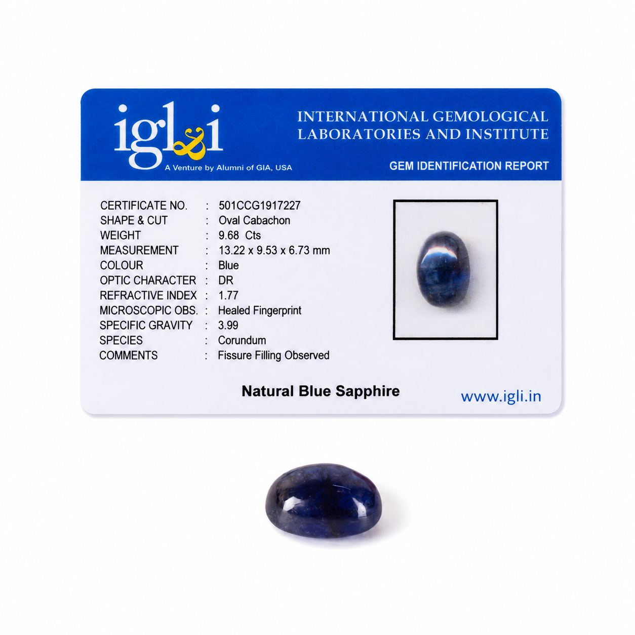 Premium 9.68 Cts Certified Natural Blue Sapphire (Neelam) Oval Cabochon - Image 4